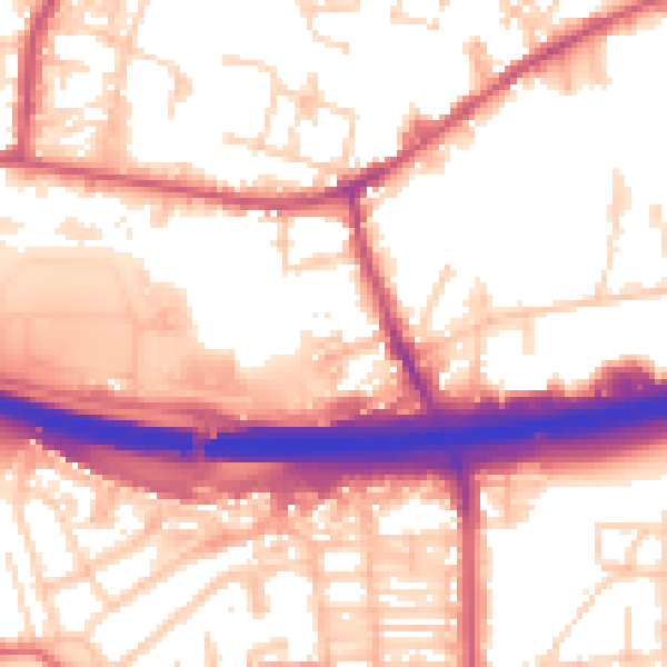 Daytime road noise heatmap for LS28 6AQ