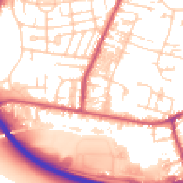 Daytime road noise heatmap for LS28 6BJ