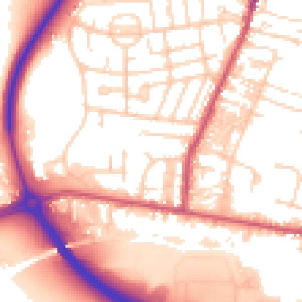 Daytime road noise heatmap for LS28 6EN