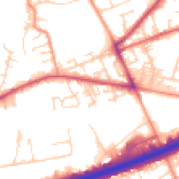 Daytime road noise heatmap for LS28 6NE