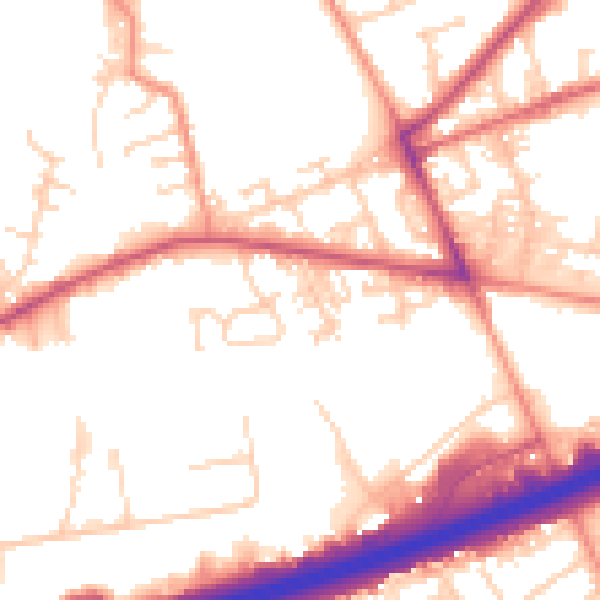 Daytime road noise heatmap for LS28 6NF