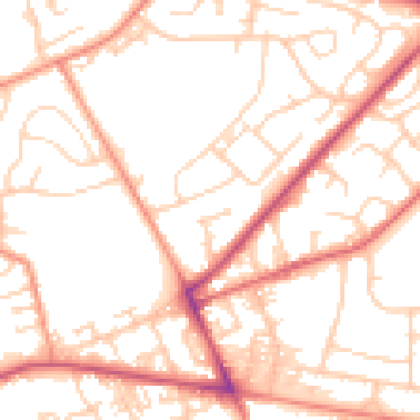 Daytime road noise heatmap for LS28 6QH