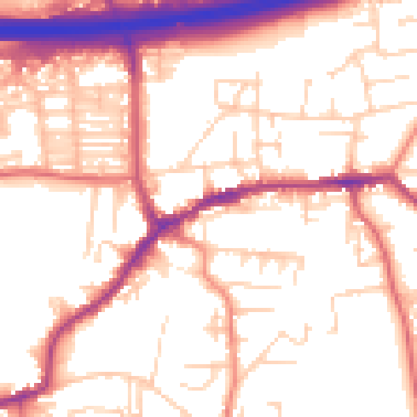 Daytime road noise heatmap for LS28 7BQ