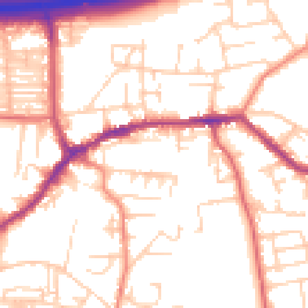Daytime road noise heatmap for LS28 7DJ