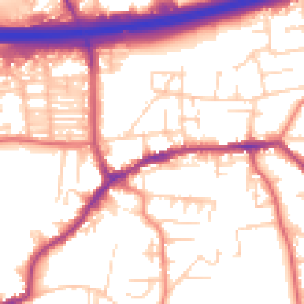 Daytime road noise heatmap for LS28 7EB