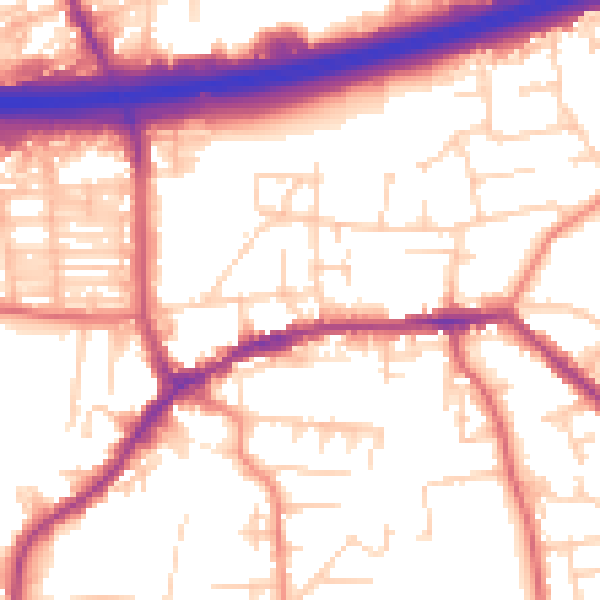 Daytime road noise heatmap for LS28 7EE