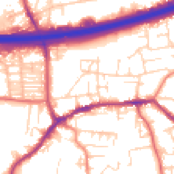 Daytime road noise heatmap for LS28 7EF