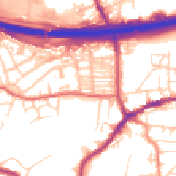 Daytime road noise heatmap for LS28 7LU