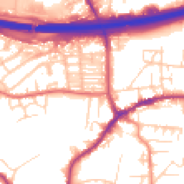 Daytime road noise heatmap for LS28 7LW