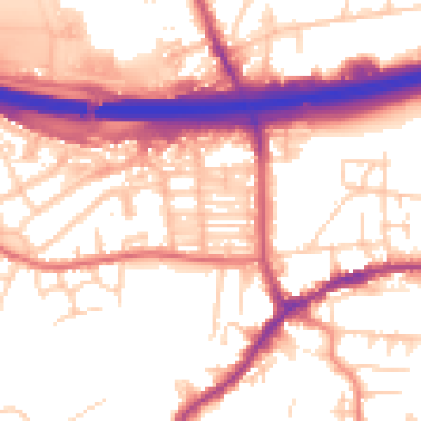 Daytime road noise heatmap for LS28 7NA