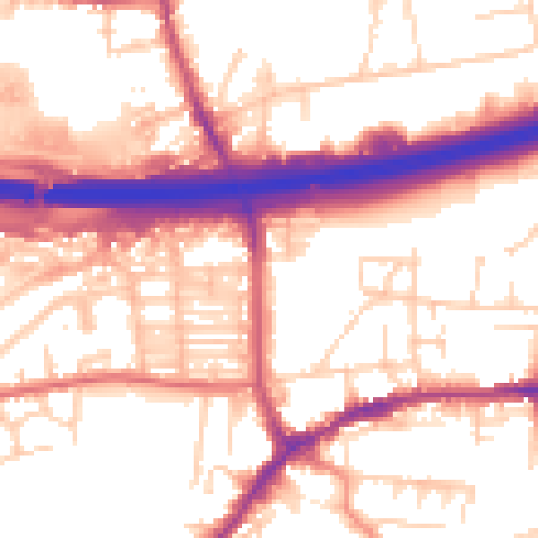 Daytime road noise heatmap for LS28 7NN