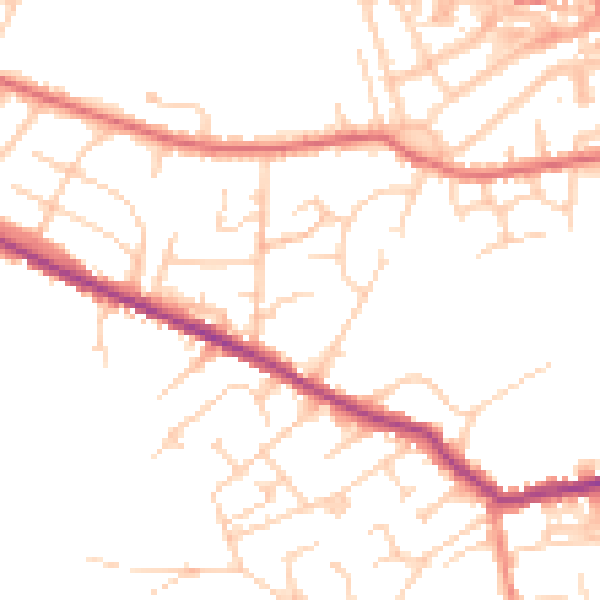 Daytime road noise heatmap for LS28 7NW