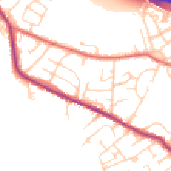 Daytime road noise heatmap for LS28 7PZ