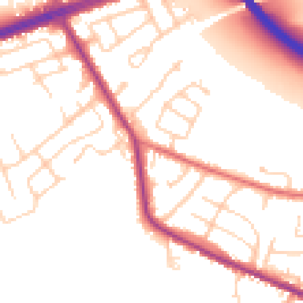 Daytime road noise heatmap for LS28 7QS