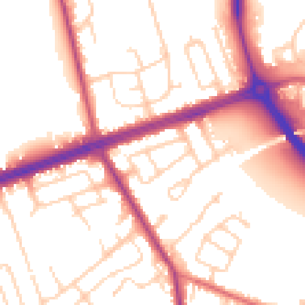 Daytime road noise heatmap for LS28 7QU