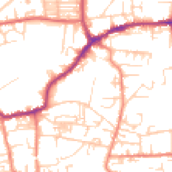 Daytime road noise heatmap for LS28 7UB