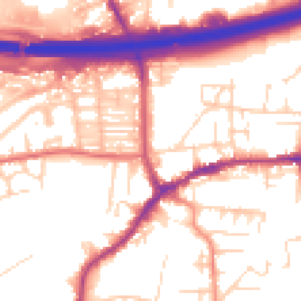 Daytime road noise heatmap for LS28 7WA