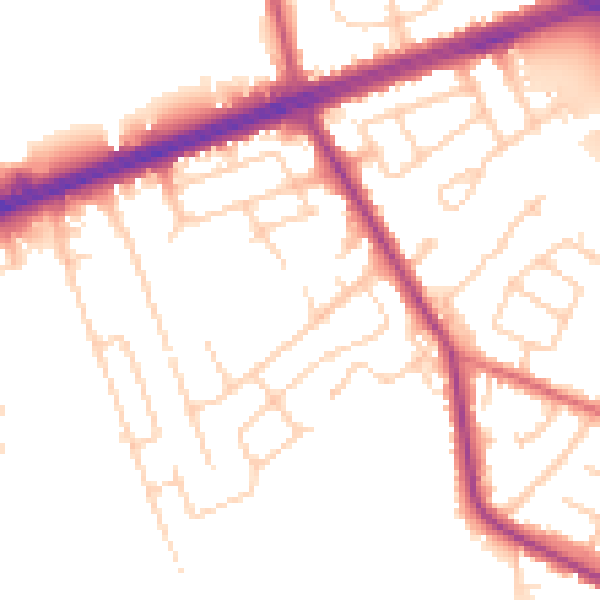 Daytime road noise heatmap for LS28 8JU