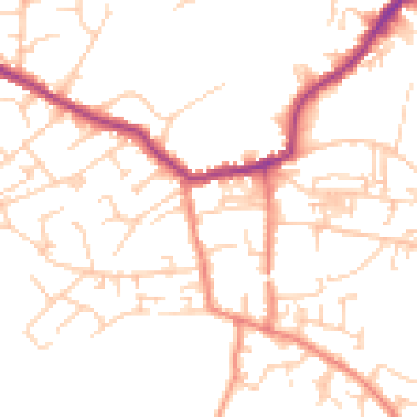 Daytime road noise heatmap for LS28 8PJ