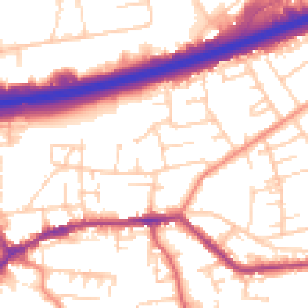 Daytime road noise heatmap for LS28 9AH
