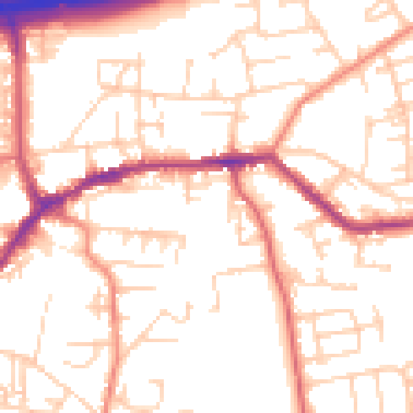 Daytime road noise heatmap for LS28 9BE