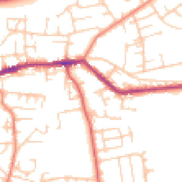 Daytime road noise heatmap for LS28 9DG