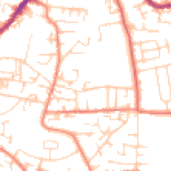 Daytime road noise heatmap for LS28 9DJ