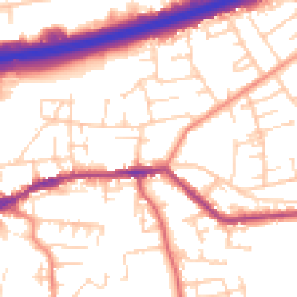 Daytime road noise heatmap for LS28 9FB