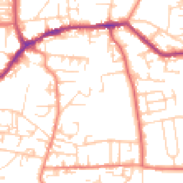 Daytime road noise heatmap for LS28 9NW