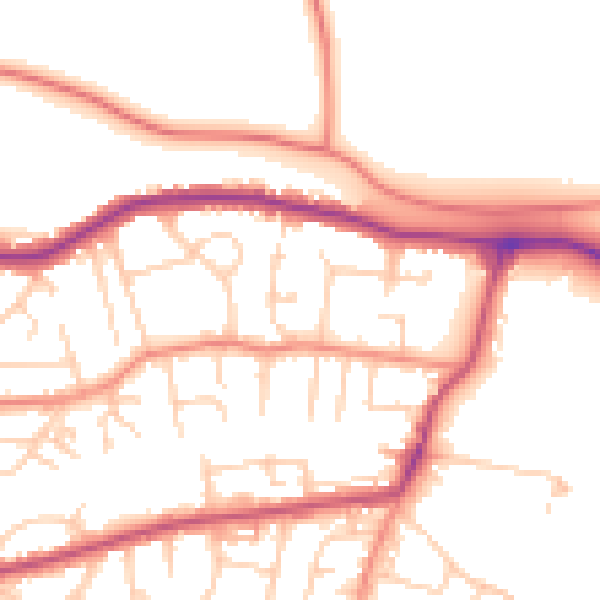 Daytime road noise heatmap for LS29 8FB