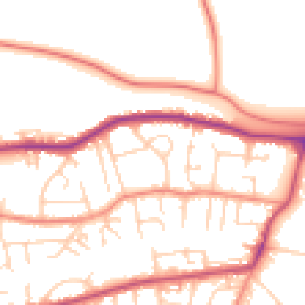 Daytime road noise heatmap for LS29 8LU