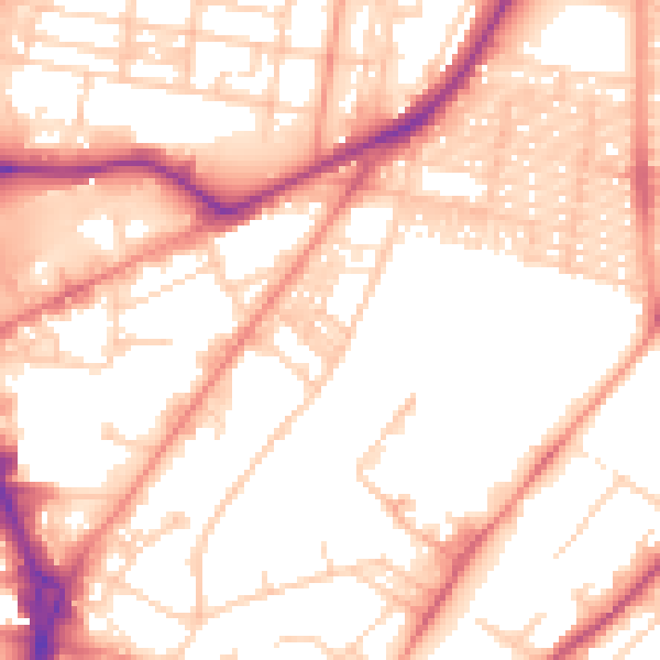 Daytime road noise heatmap for LS8 5EQ