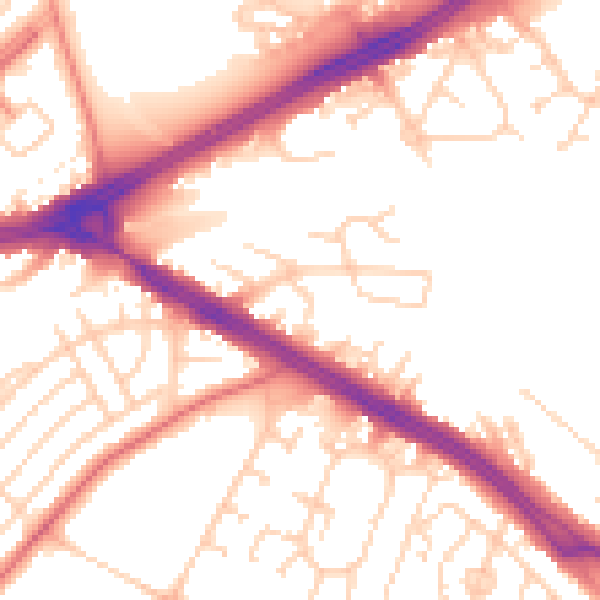 Daytime road noise heatmap for LS9 0EN