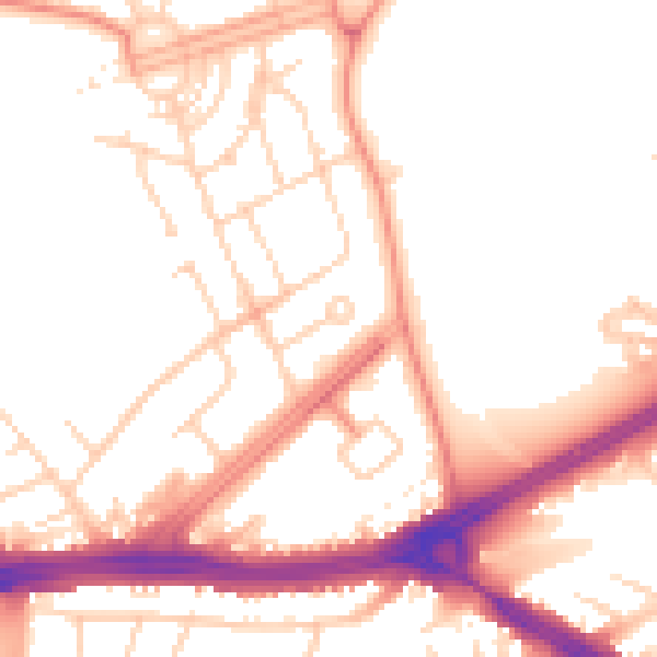 Daytime road noise heatmap for LS9 6NZ