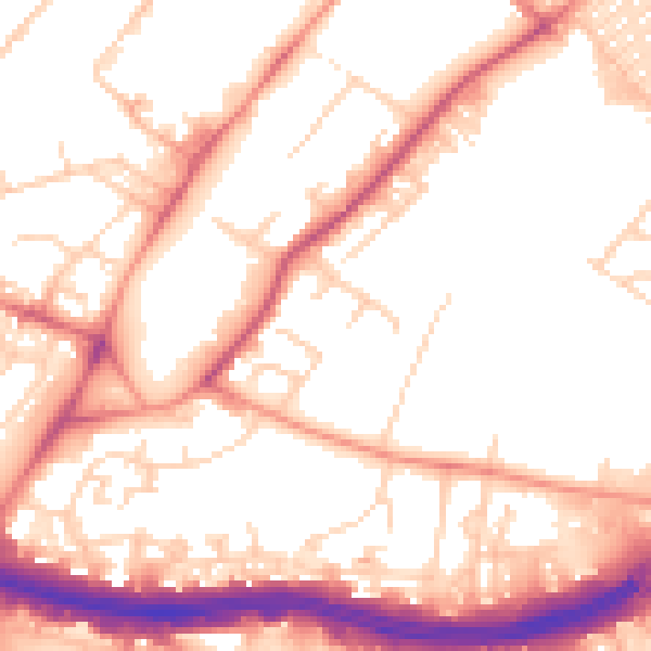 Daytime road noise heatmap for LS9 7EZ