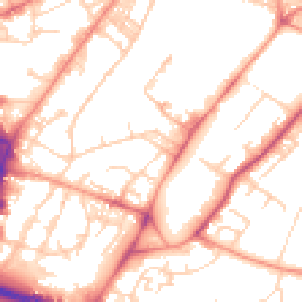 Daytime road noise heatmap for LS9 7PQ