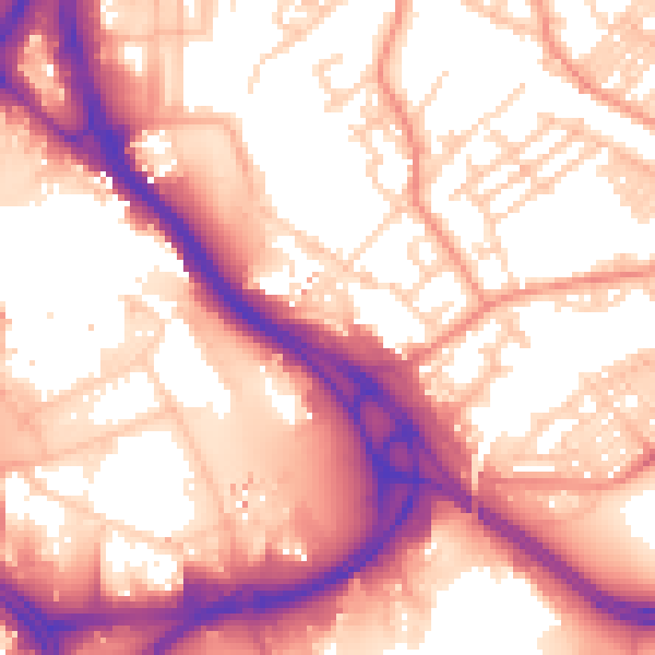 Daytime road noise heatmap for LS9 8NQ