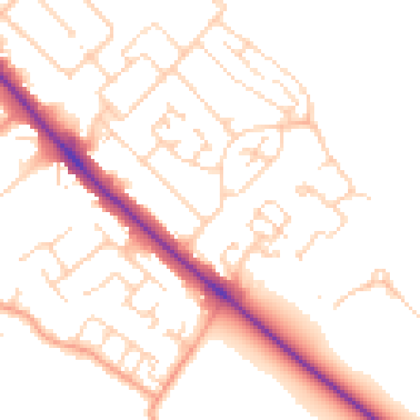 Daytime road noise heatmap for LU5 4EA