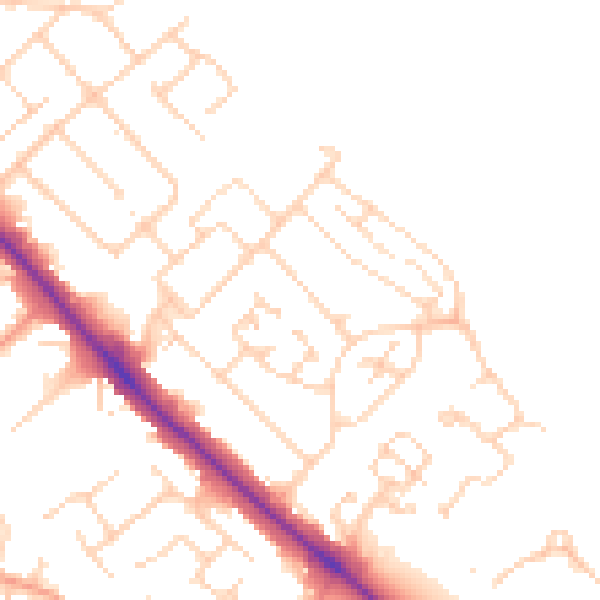 Daytime road noise heatmap for LU5 4EJ