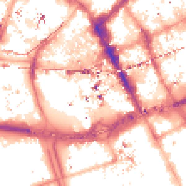 Night-time road noise heatmap for M1 5BW