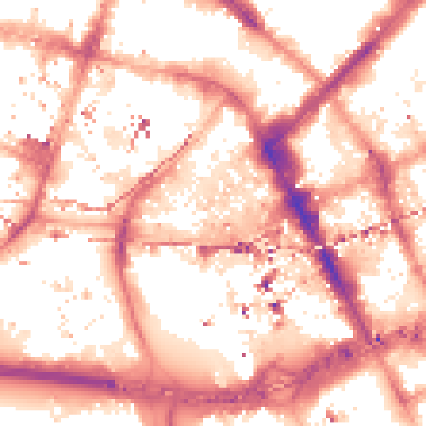 Night-time road noise heatmap for M1 5JG