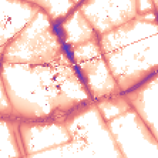 Night-time road noise heatmap for M1 5QA