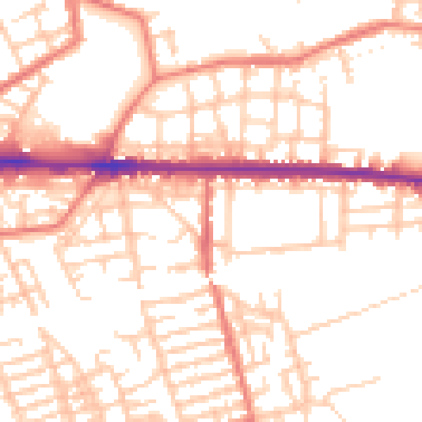 Daytime road noise heatmap for M11 1JZ
