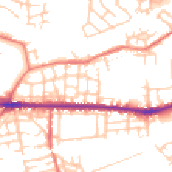 Daytime road noise heatmap for M11 1PQ