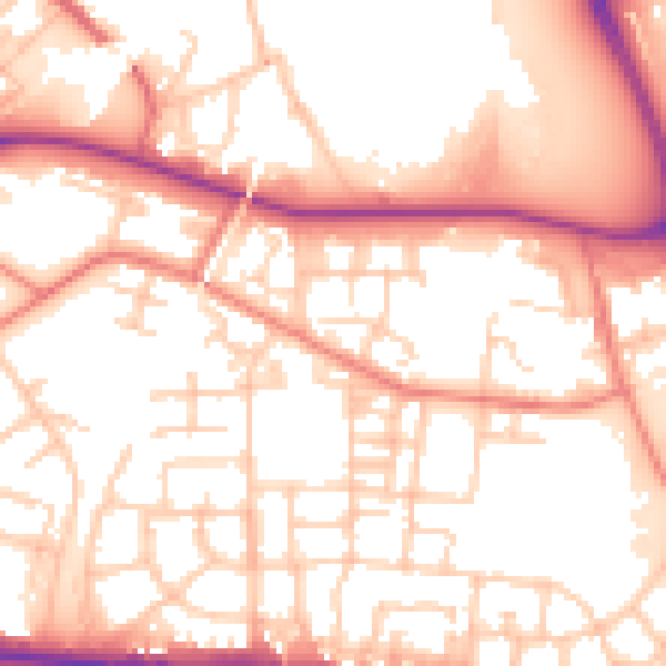 Daytime road noise heatmap for M11 3QJ