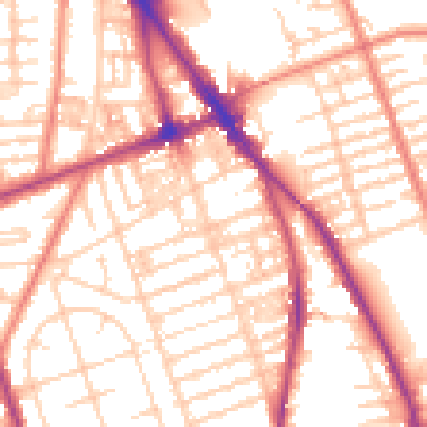 Daytime road noise heatmap for M13 0AE