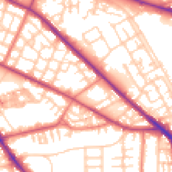 Daytime road noise heatmap for M13 0AG