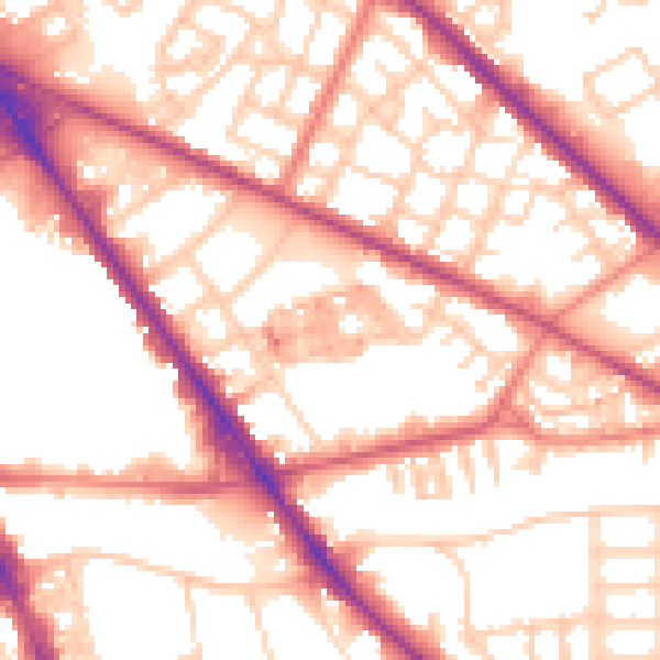 Daytime road noise heatmap for M13 0AZ
