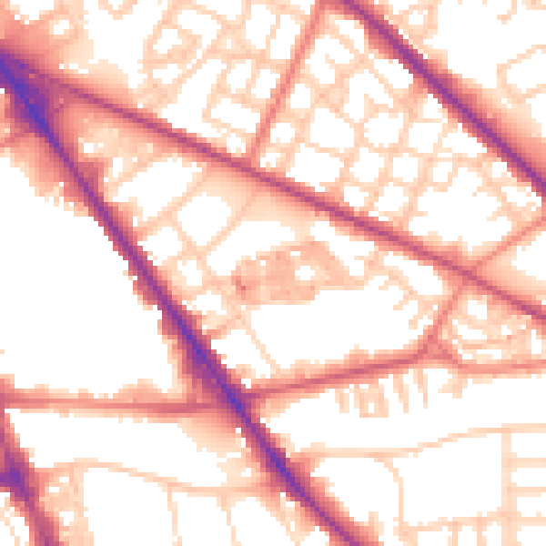 Daytime road noise heatmap for M13 0BA
