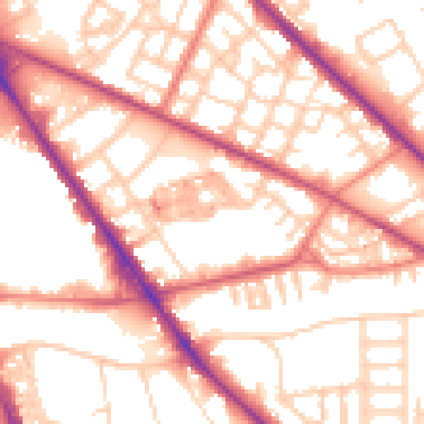 Daytime road noise heatmap for M13 0BB